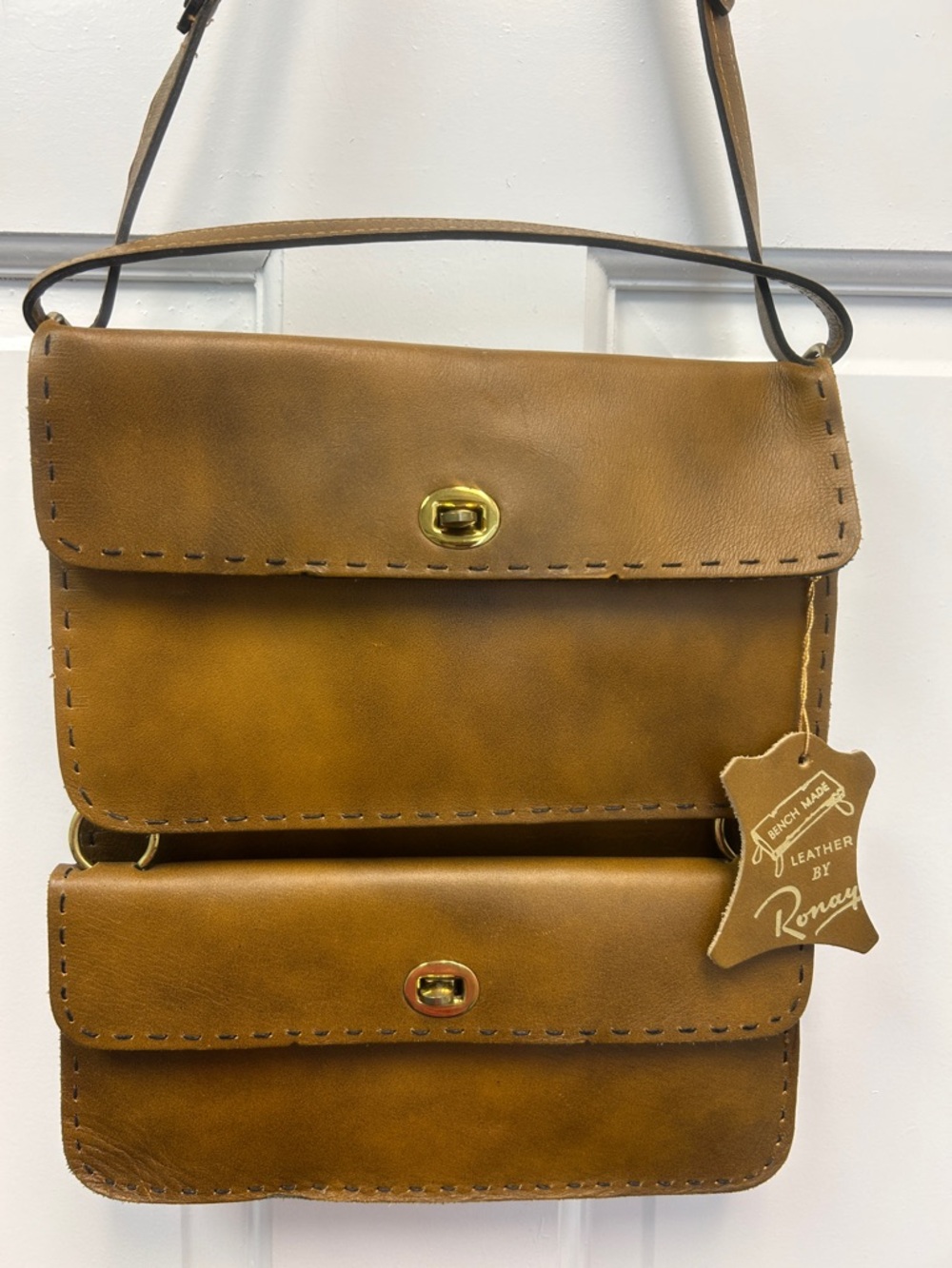 VTG Unique Ronay Bench-made Leather Purse Two Double-Flap Sections & Turnlocks